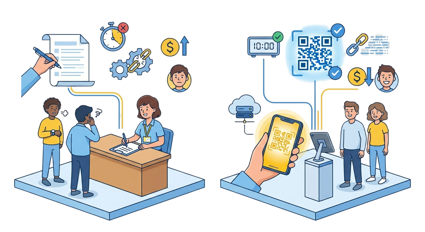 So sánh check-in thủ công và QR Code